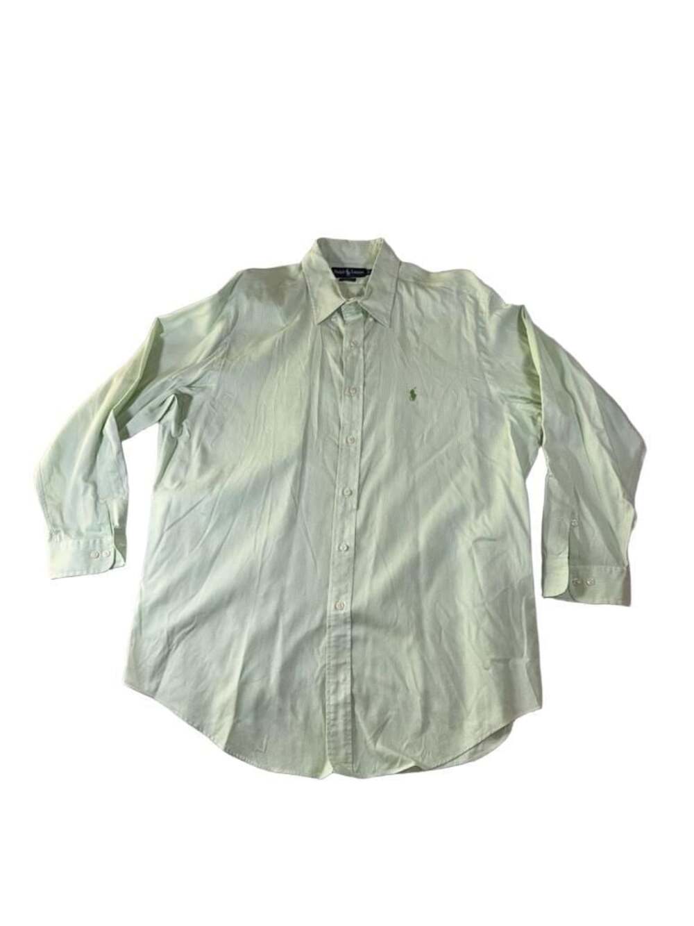 Ralph Lauren Yarmouth Long Sleeve Button Down Shirt Lime Green Striped Cotton 16